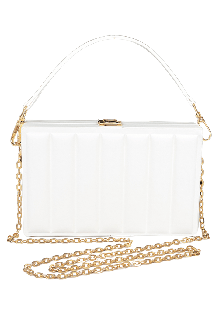 White Faux Leather Stripe Embossed Clutch Bag - Shopblossomco