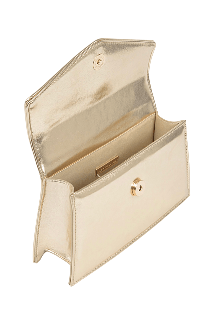 Gold Faux Leather Metal Handle Clutch - Shopblossomco