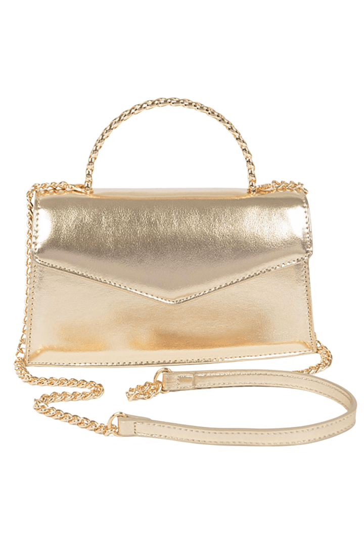 Gold Faux Leather Metal Handle Clutch - Shopblossomco